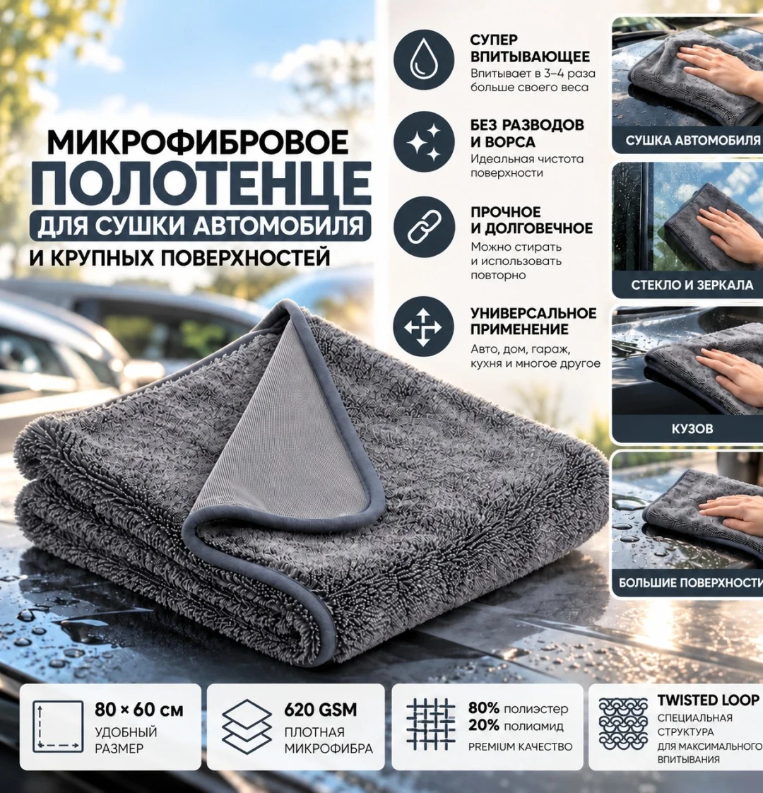 TWISTED LOOP DRYING MICROFIBER CLOTH FT-MCT-DY620 Полотенце для сушки кузова