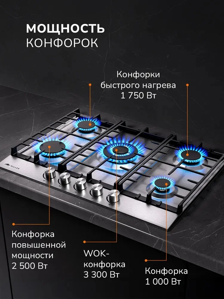 MILLEN MGH 701 IX газовая варочная панель 3