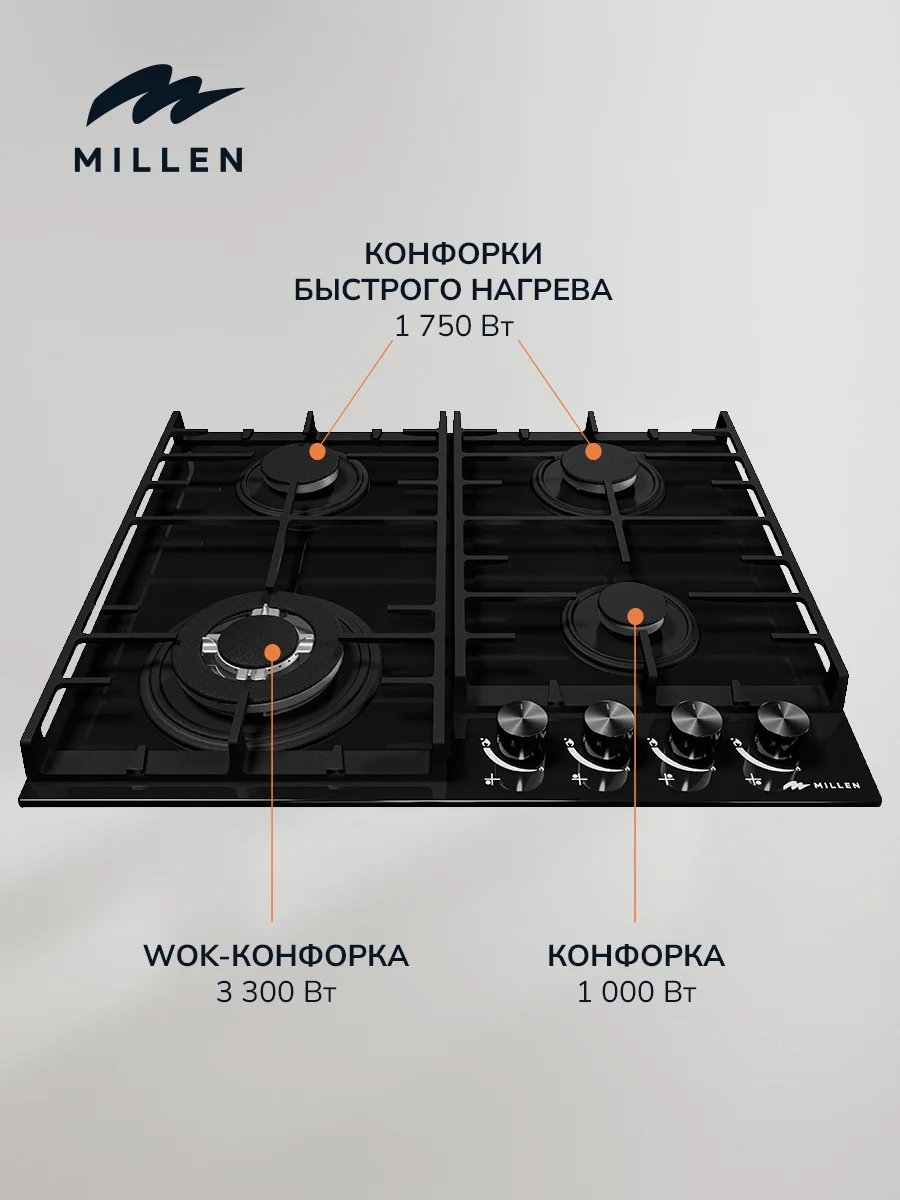 MILLEN MGHG 602 BL газовая варочная панель 5