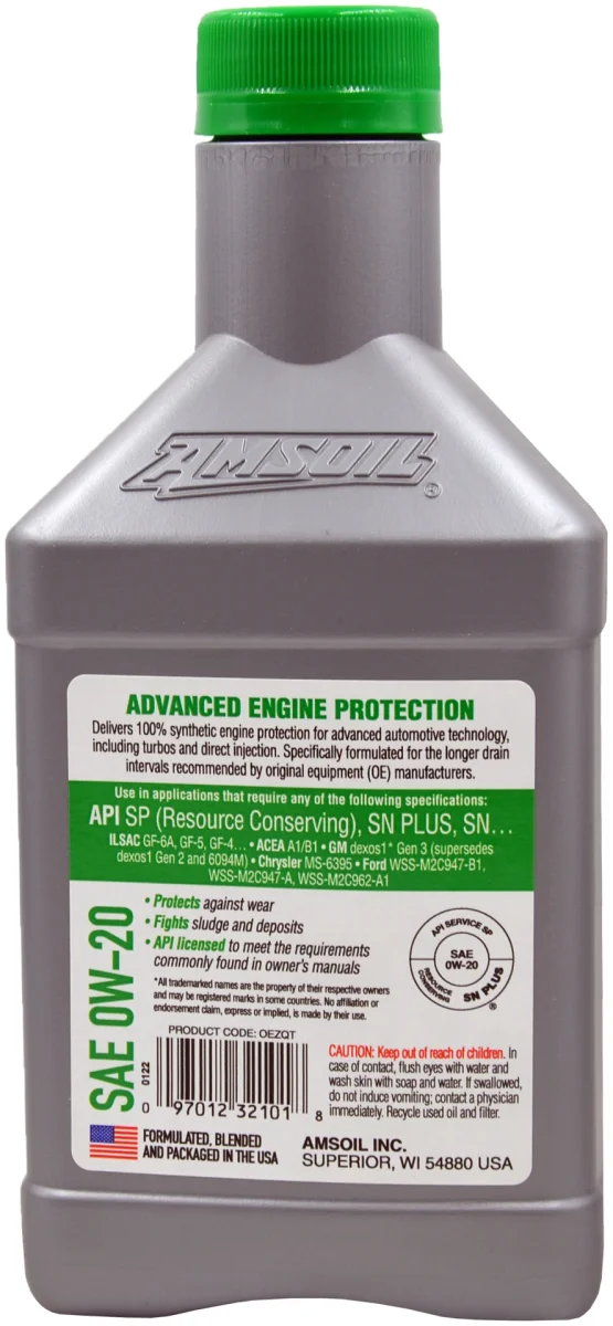 Синтетическое моторное масло Amsoil Synthetic 0W20 OE Motor Oil (1qt) 2