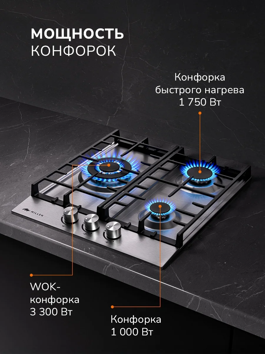 MILLEN MGH 451 IX газовая варочная панель 4