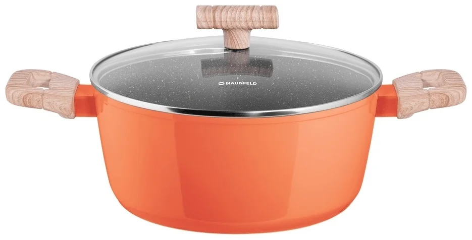 Кастрюля MAUNFELD MARTA MCS41FA06CL из кованого алюминия со стеклянной крышкой, 24 см, 4,1 л.