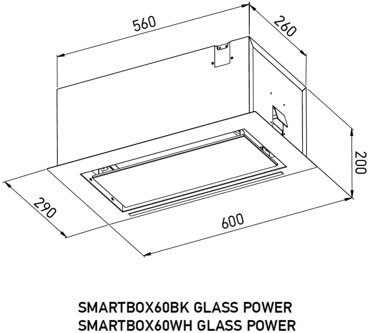 Вытяжка полновстраиваемая SMARTBOX60BK GLASS POWER 7