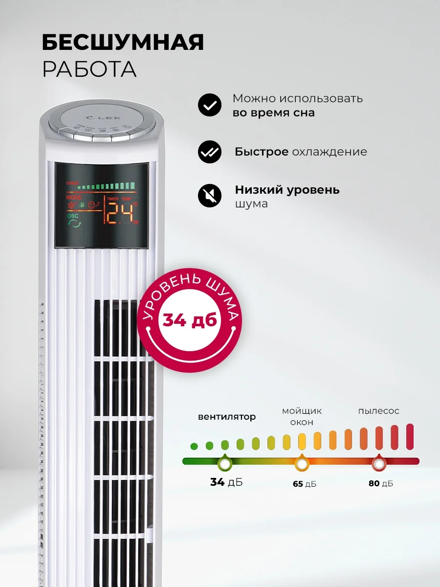 LEX LXFC 8368 46 вентилятор-колонна, ПДУ, белый 6