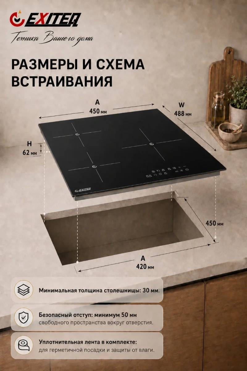 Встр-ая варочная электр. поверхность EXITEQ EXH-514IB, , шт 4