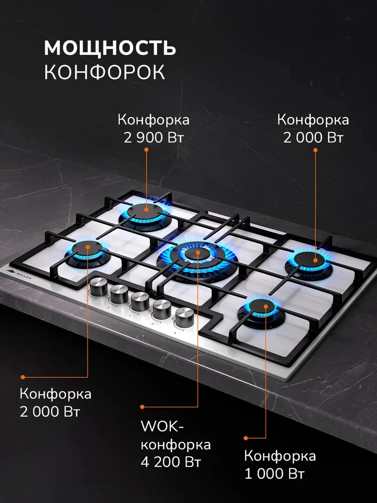 MILLEN MGHGD 7501 WH газовая варочная панель 3