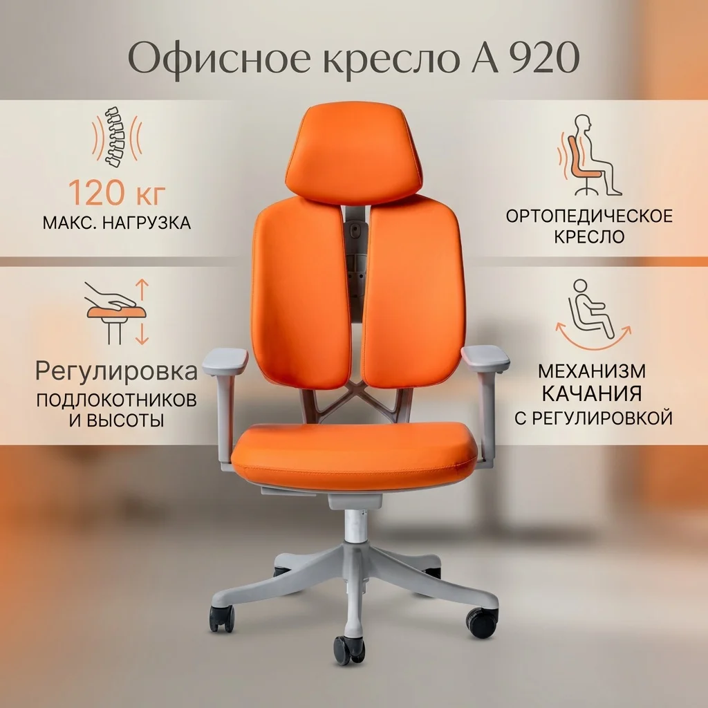 Офисное кресло ортопедическое Арт Строй Мебель A 920 , оранжевый