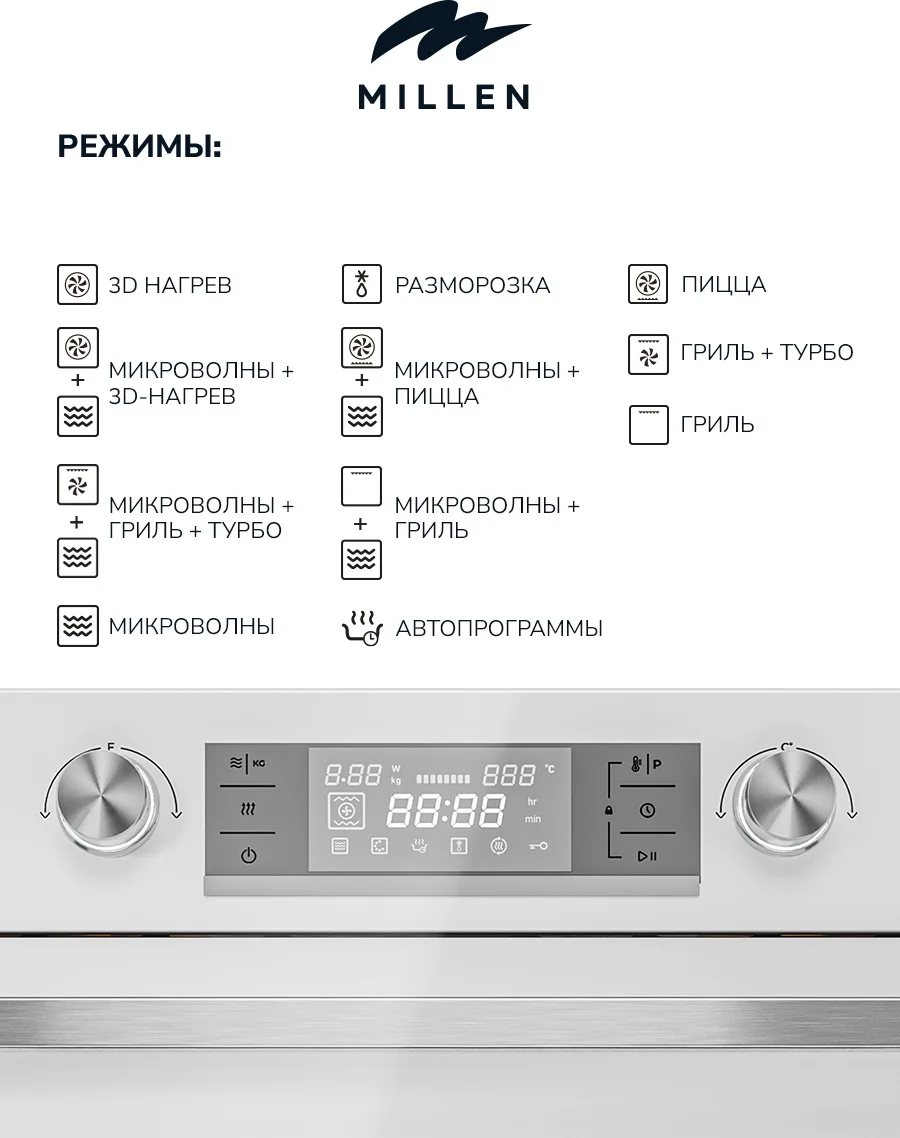 MILLEN MEOM 045 WH духовой шкаф с функциями СВЧ 10
