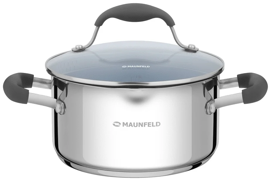 Кастрюля MAUNFELD LAURA MCS22S08GR из нержавеющей стали со стеклянной крышкой, 18 см, 2,2 л.