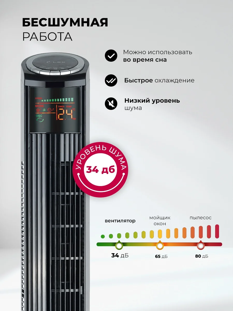 LEX LXFC 8369 46 вентилятор-колонна, ПДУ, черный 6
