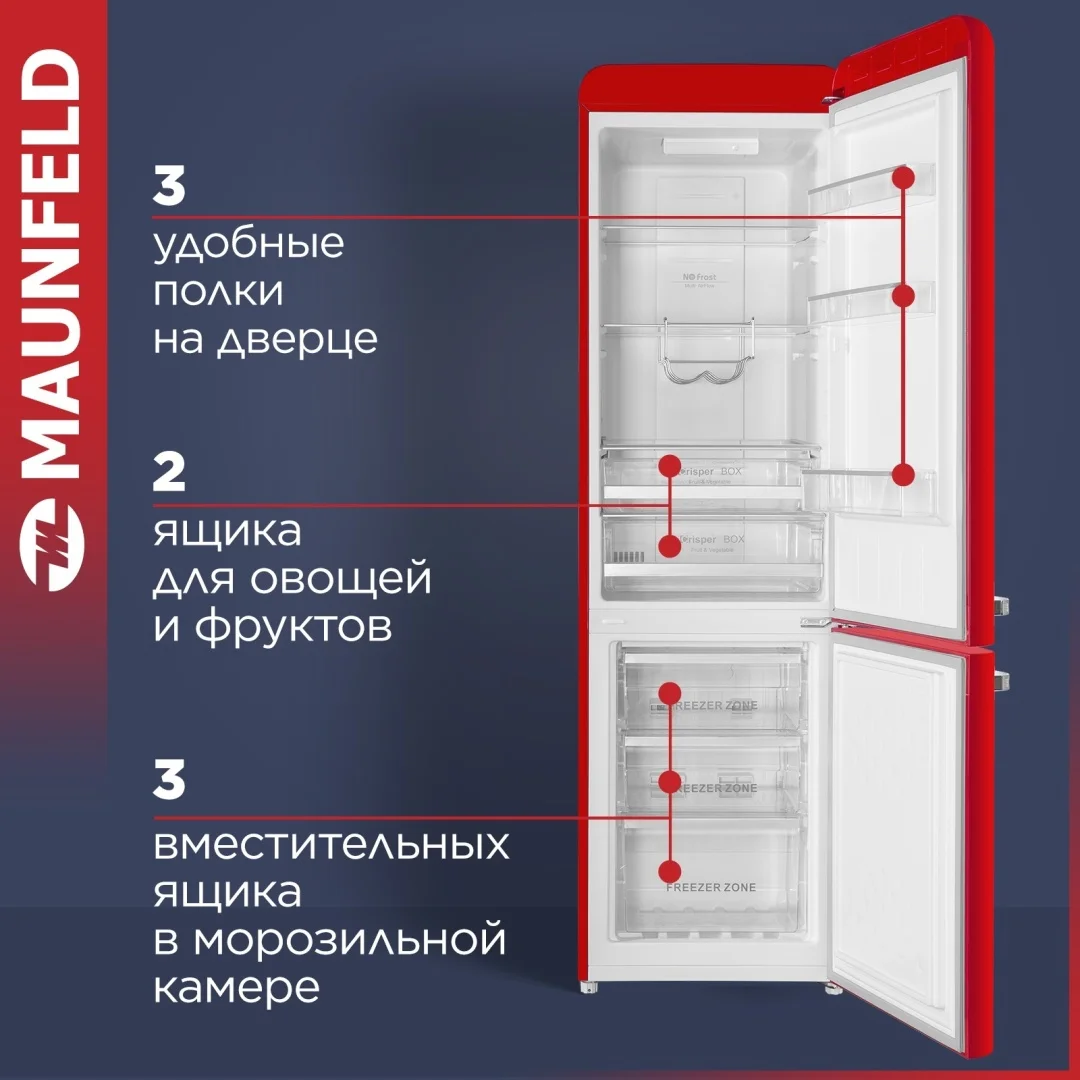 Холодильник MAUNFELD MFF186NFRR 12
