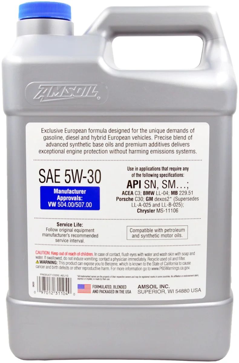 Моторное масло Синтетическое AMSOIL European CAR Formula Improved 5W-30 3,78 литра 3