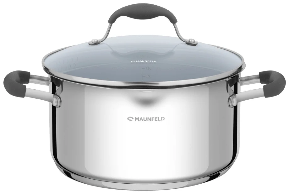 Кастрюля MAUNFELD LAURA MCS40S08GR из нержавеющей стали со стеклянной крышкой, 22 см, 4 л.