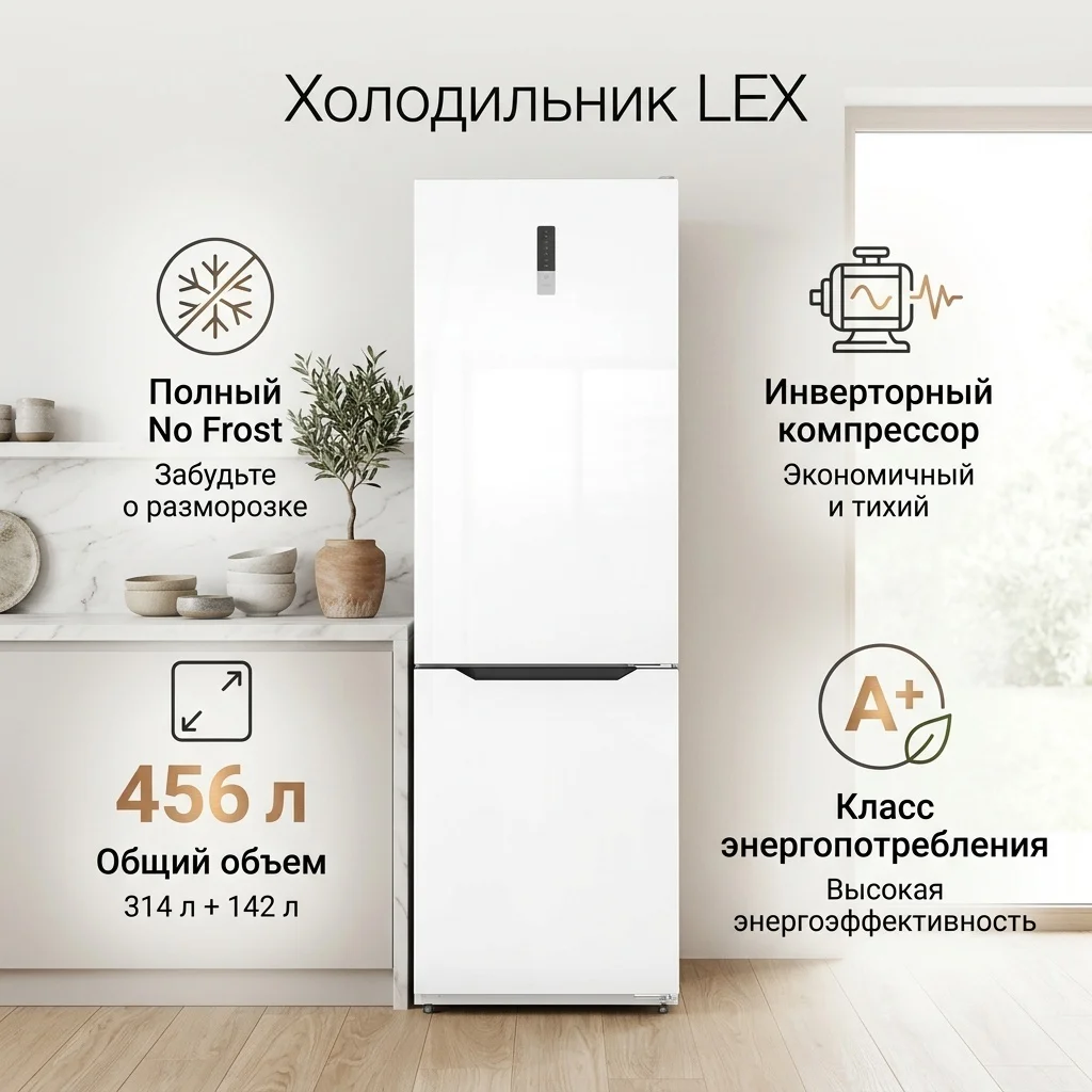 LEX LKB201WGIDMAX - Холодильник отдельностоящий с инвертором