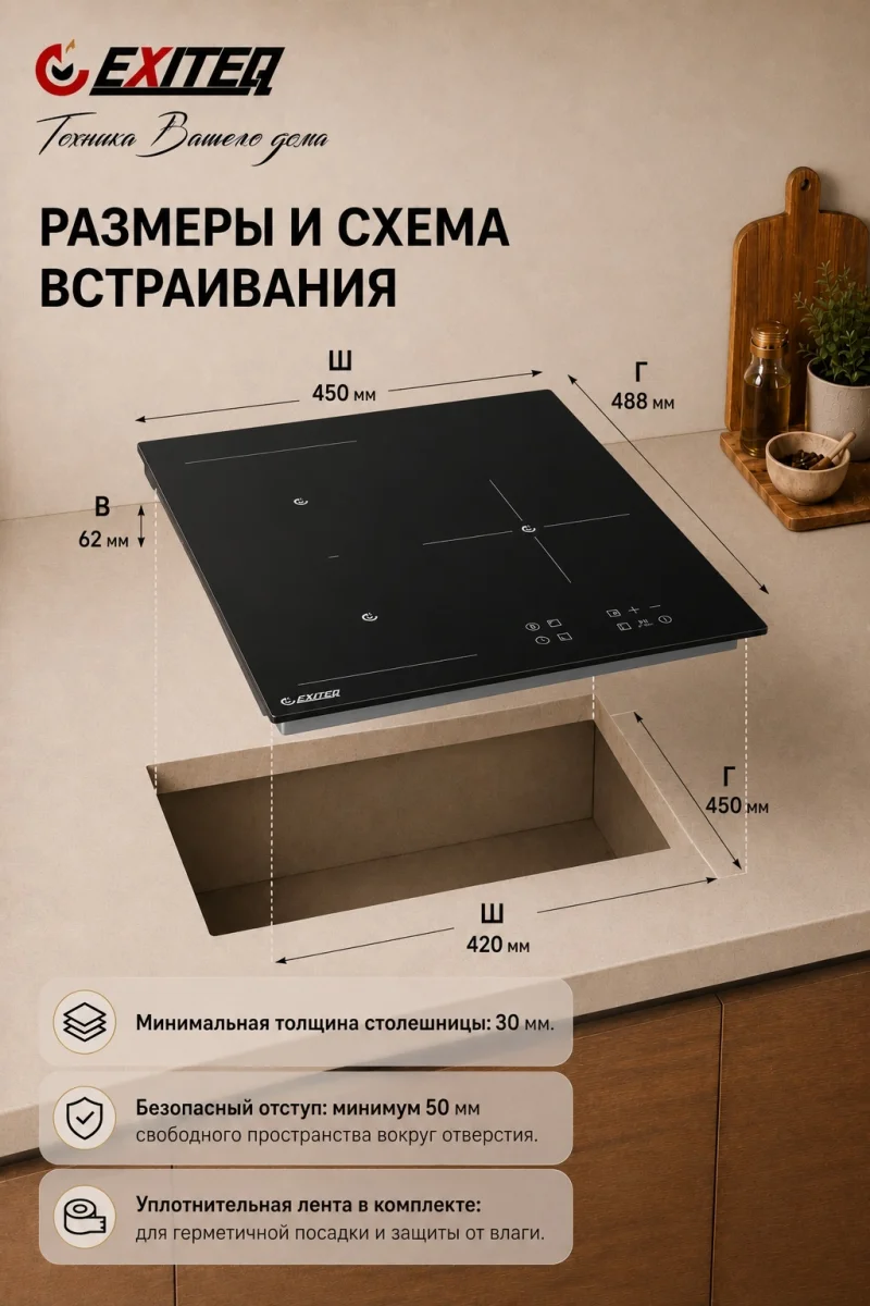 Встр-ая варочная электр. поверхность EXITEQ EXH-515IB, , шт 4