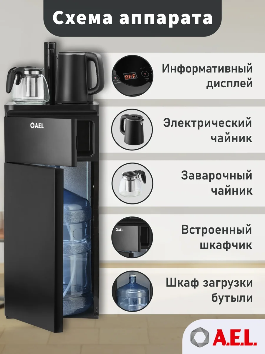 Кулер с чайным столиком Тиабар 53a LK AEL black 2