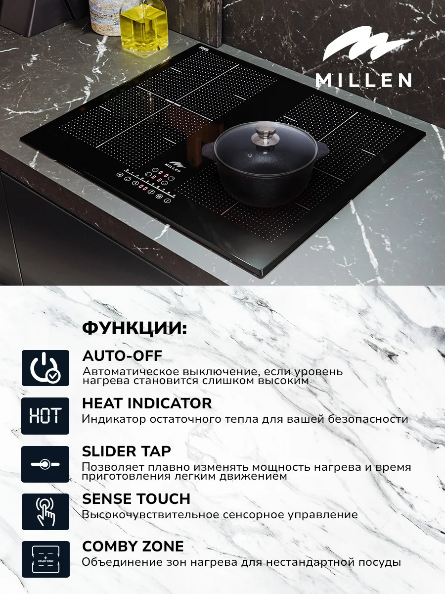 MILLEN MIH 602 BL панель стеклокерамическая индукционная 3